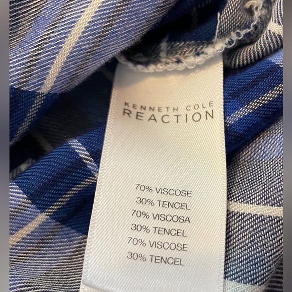 EUC. Women’s Kenneth Cole Blue&White Plaid Shirt. Size L. Button Front. Tab Slvs - Picture 4 of 7